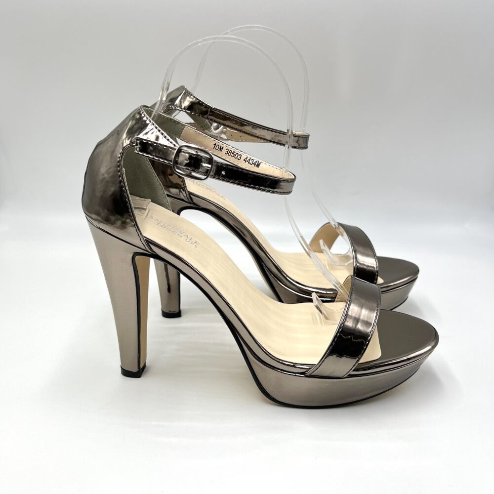 Touch Ups‎ Size 10 10M Metallic Silver Pewter Platform Dress Sandals Heels Shoes